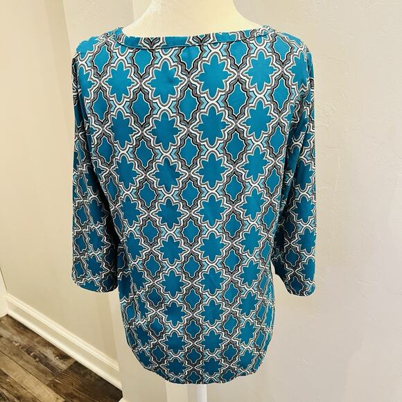 Dana Buchman Women’s Turquoise Black Blouse S Metal Accent (A0127) - Picture 4 of 6